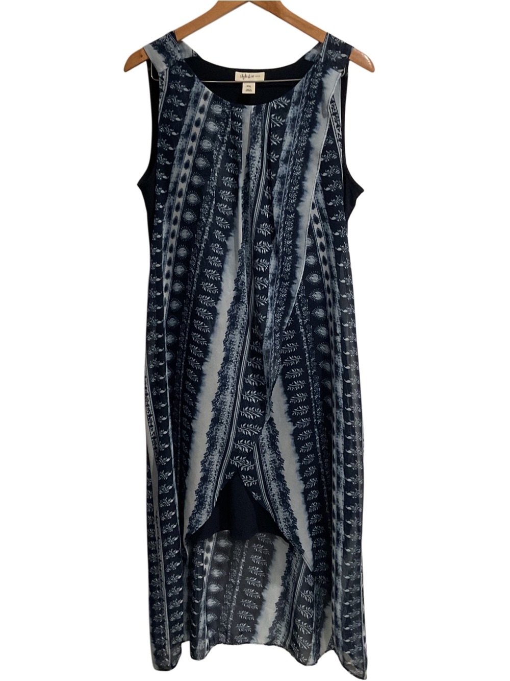 Style & Co.‎ Navy and White High-Low Printed Midi Dress